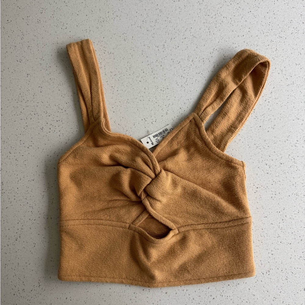 Madewell Cutout Tan Twist-Front Crop Top